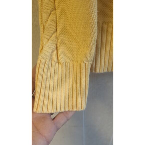 Pendleton Cotton mockneck cableknit yellow raglan sweater size Large - Picture 5 of 8